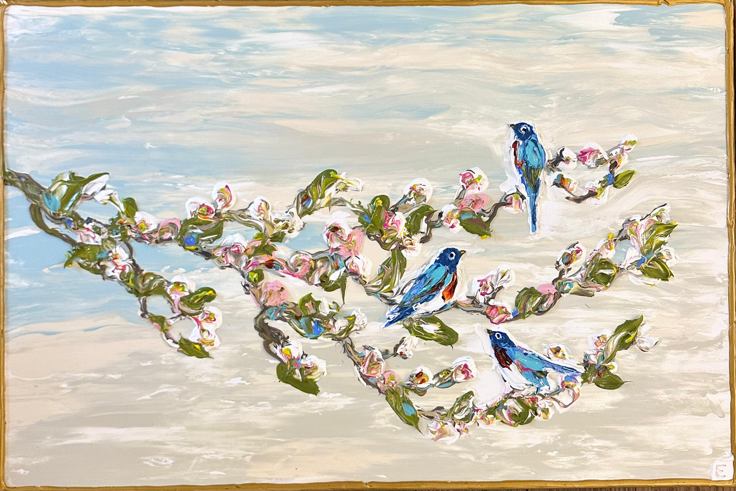 Blue Birds & Florals 24"x36"