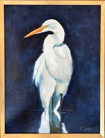 Egret with Navy 30"x40"