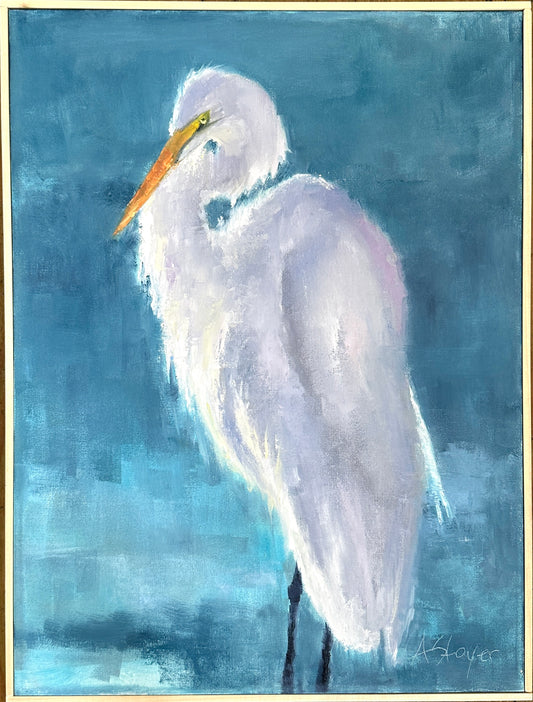Egret with Blue 18”x24”
