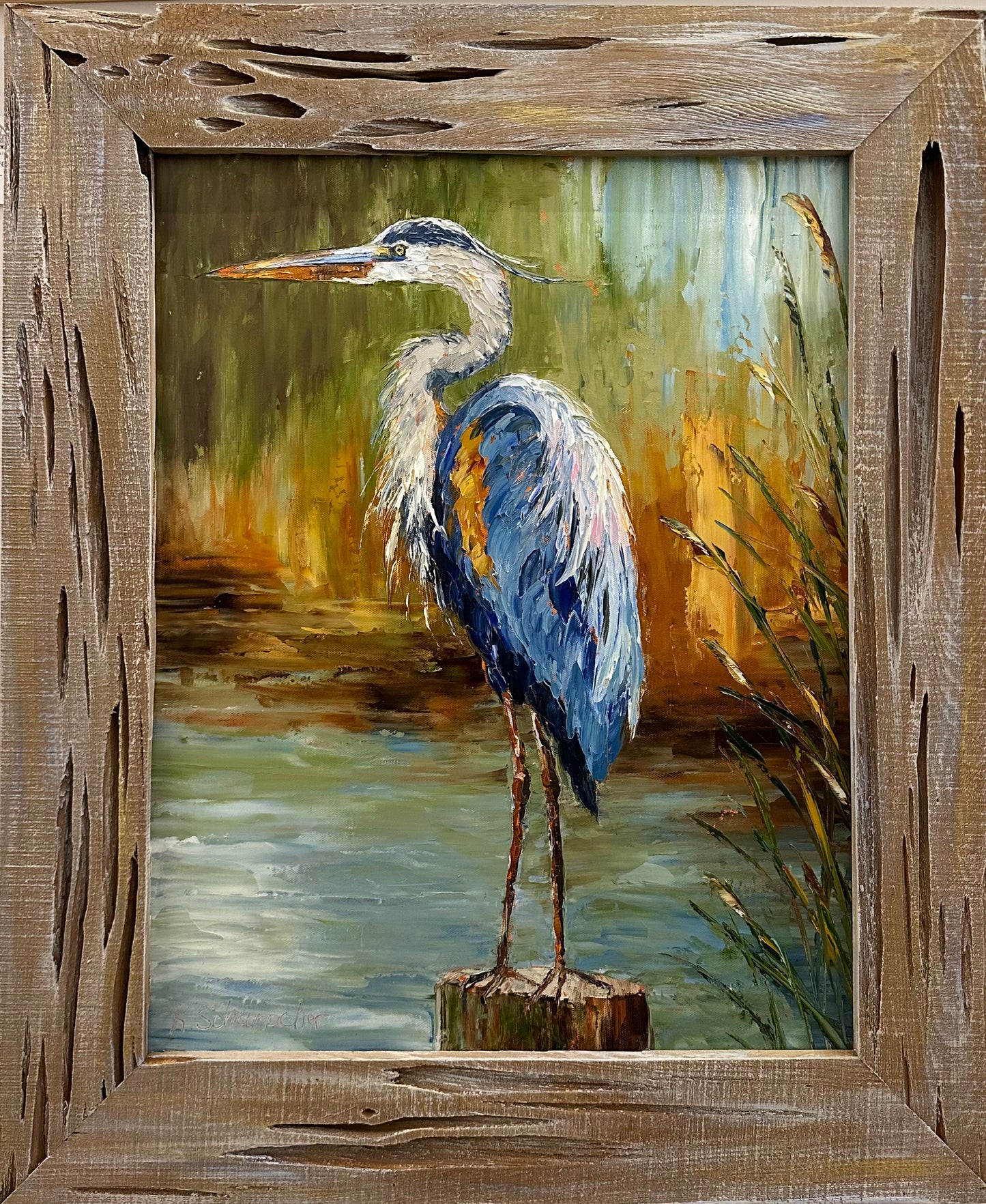 Autumn Heron 31"x26" Framed