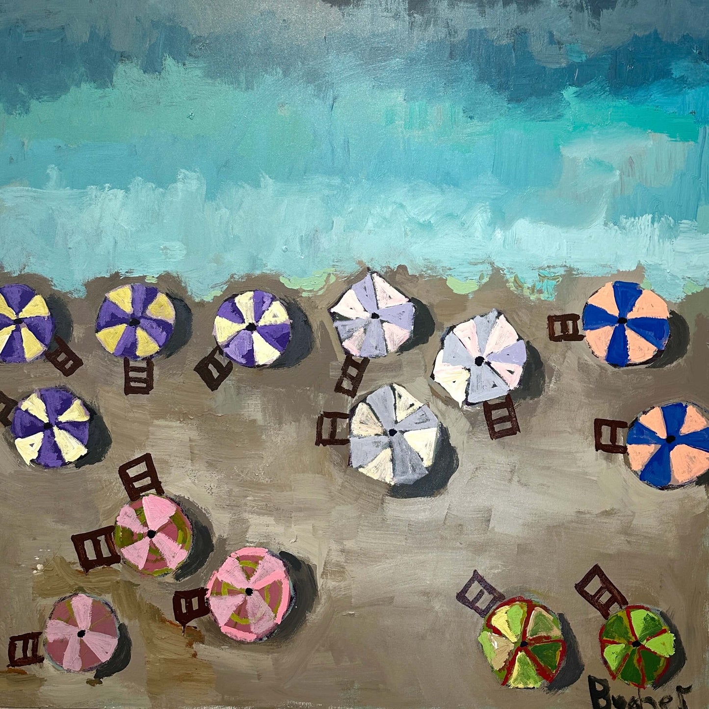 Umbrellas by the Sea 48"x48"