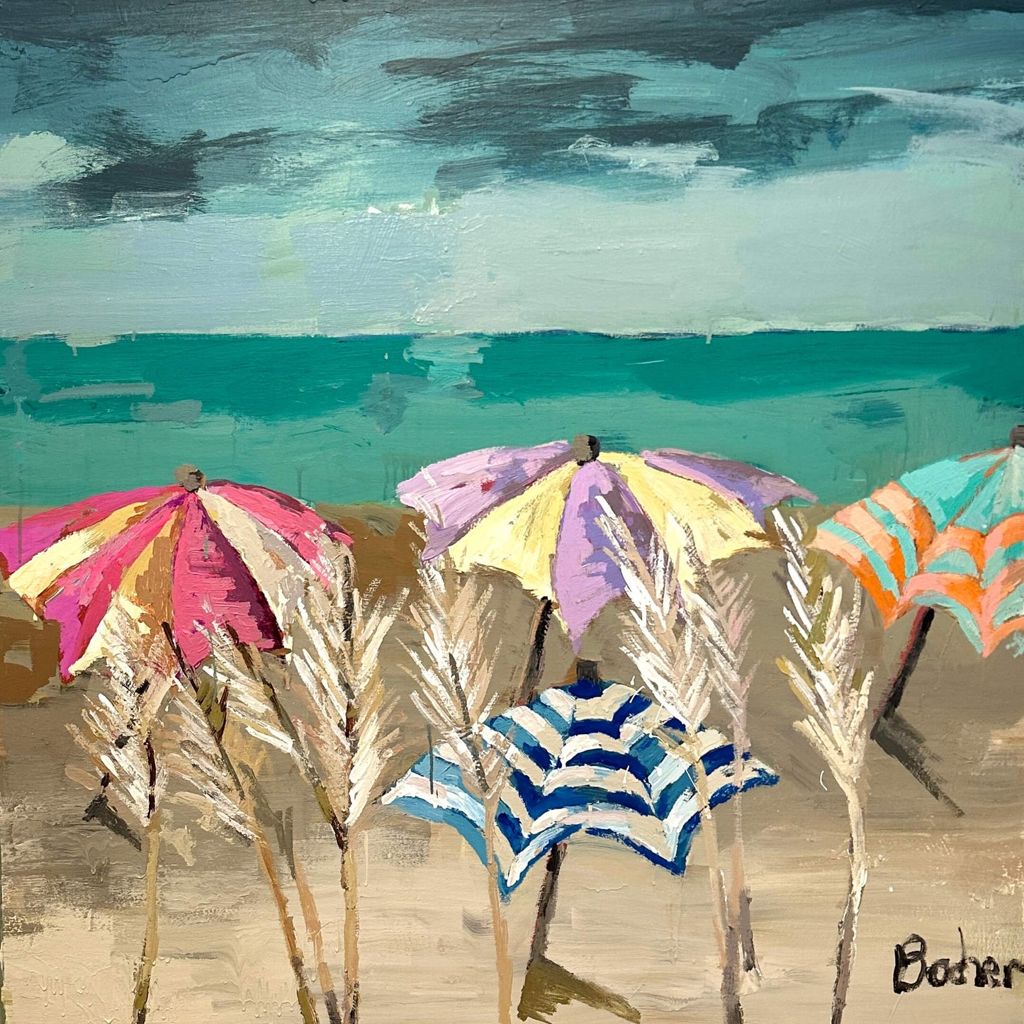 Umbrellas in the Sea Oats 48"x48"