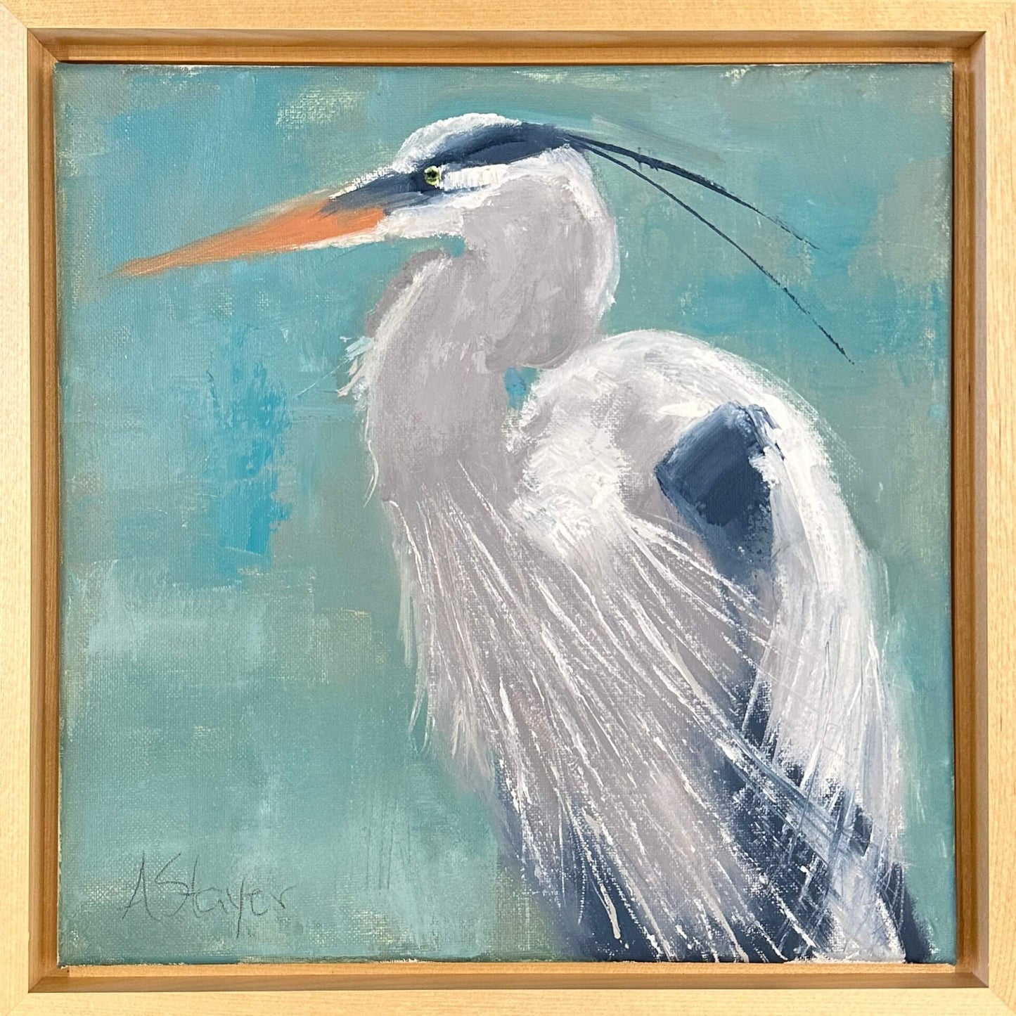 Egret with Turquoise 12"x12"
