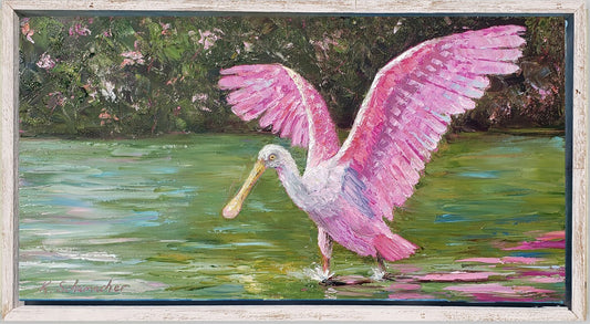 Spoonbill Touchdown 14"x26"  Contact Gallery For Pricing